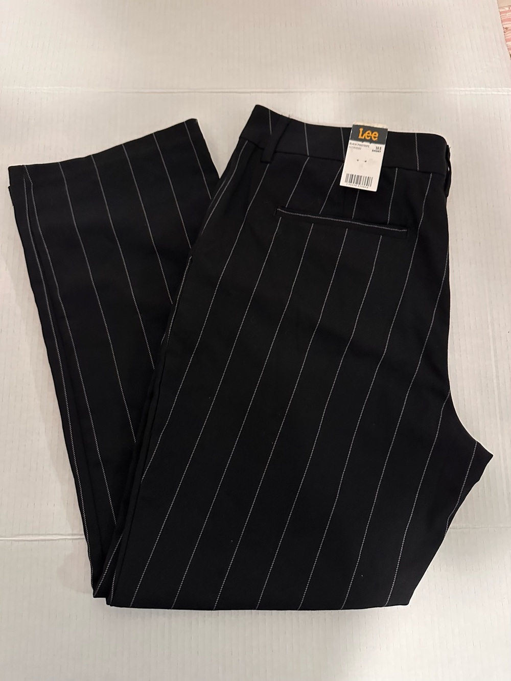 Lee Wrinkle Free Woman’s  Black Pinstripe Suit Pants - Classic Tailored Look